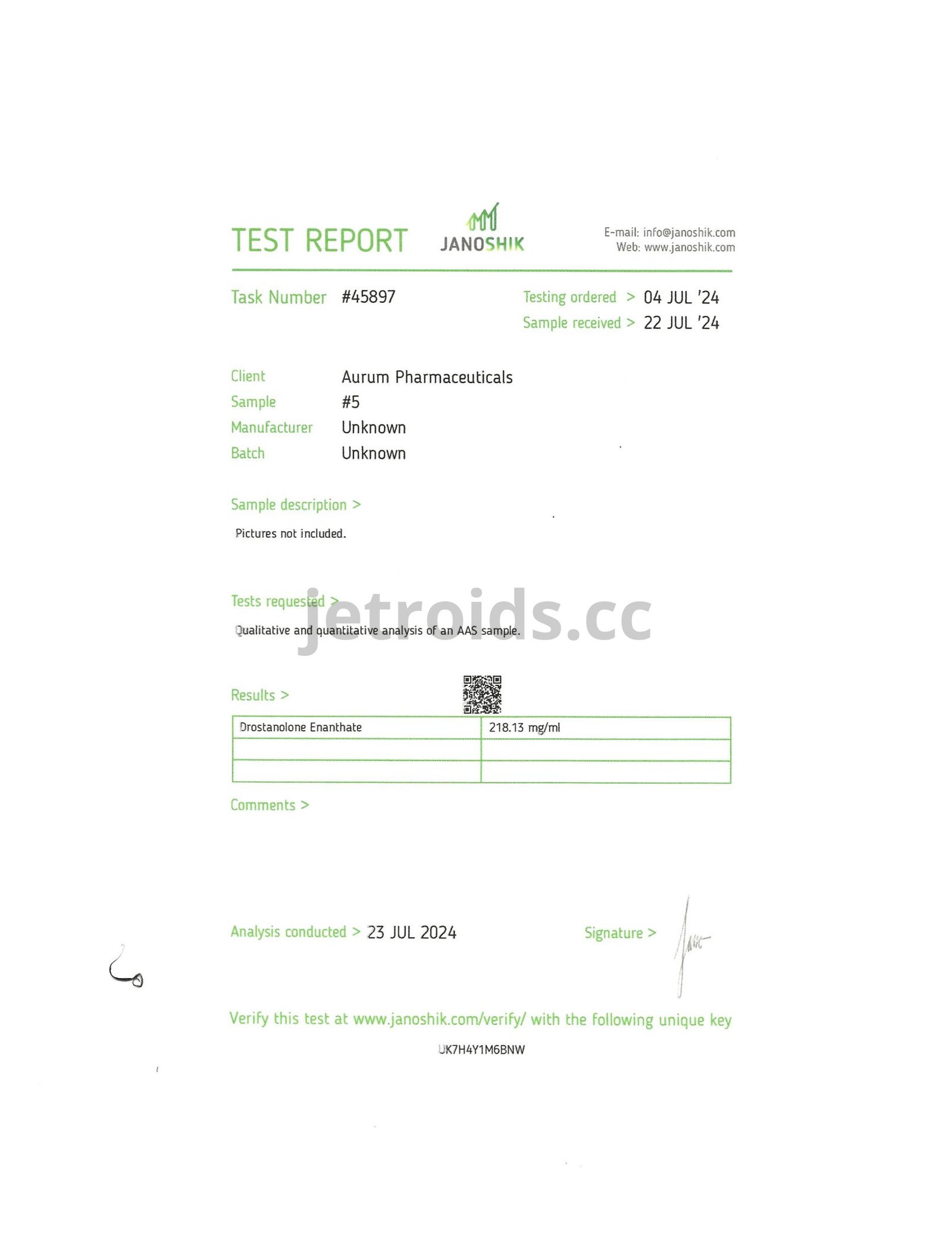 Masteron Enanthate Aurum Pharmaceuticals Lab Test Analysis